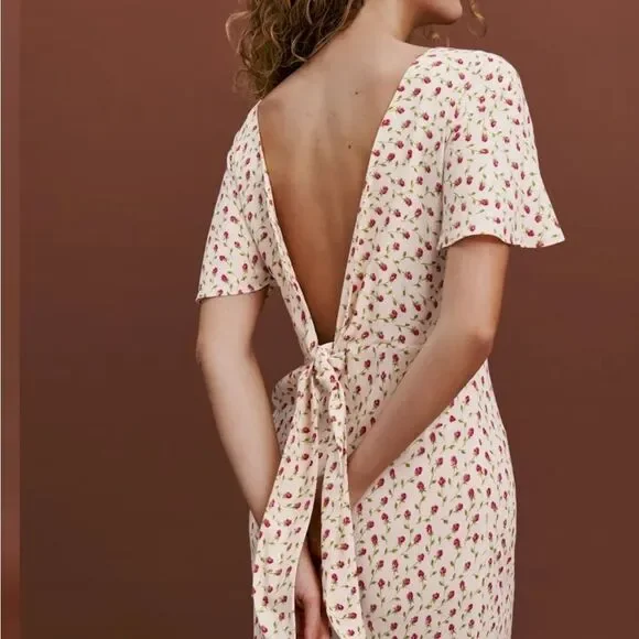 Reformation Lassie Floral Cream Dress size 8 - Picture 2 of 7